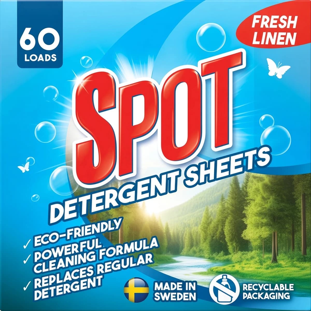 Spot Detergent Sheets 60-load pack with two sheets
