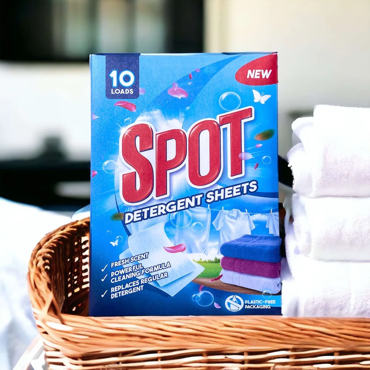 Spot pack resting in a basket of fresh towels